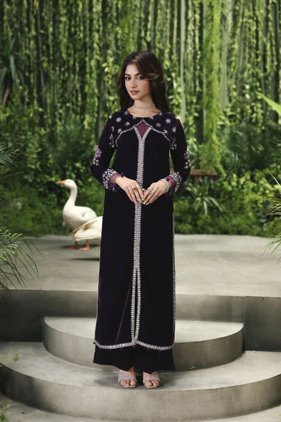 purple velvet embroidered dress After Hours Purple Boota Yoke Velvet Kaftan Dress Raji Ramniq