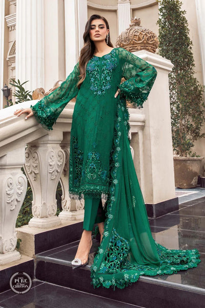 新品【B.MARIA】 FrillSleeveTieredDress Green MARIA B READY TO WEAR CHIFFON EMERALD GREEN 108 – The Zaibai