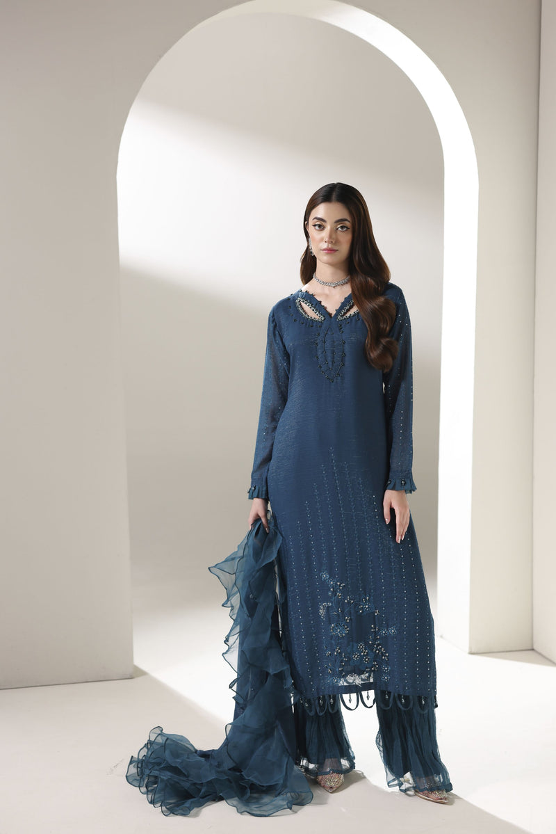 Starstruck by Ain – Teal Zari Chiffon 3pc Dress with Palazzo SBA1