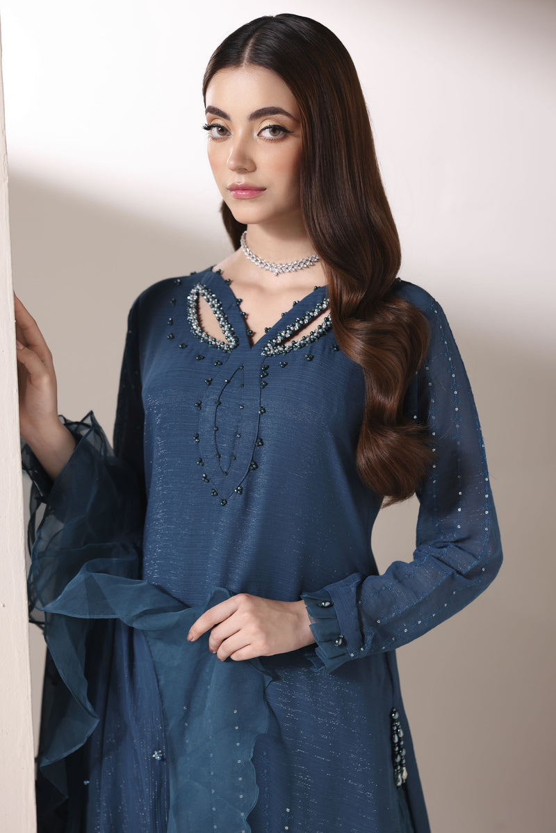Starstruck by Ain – Teal Zari Chiffon 3pc Dress with Palazzo SBA1