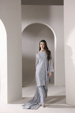 Starstruck by Ain – Silver Zari Chiffon 3pc Dress with Diamante Palazzo SBA2
