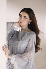 Starstruck by Ain – Silver Zari Chiffon 3pc Dress with Diamante Palazzo SBA2