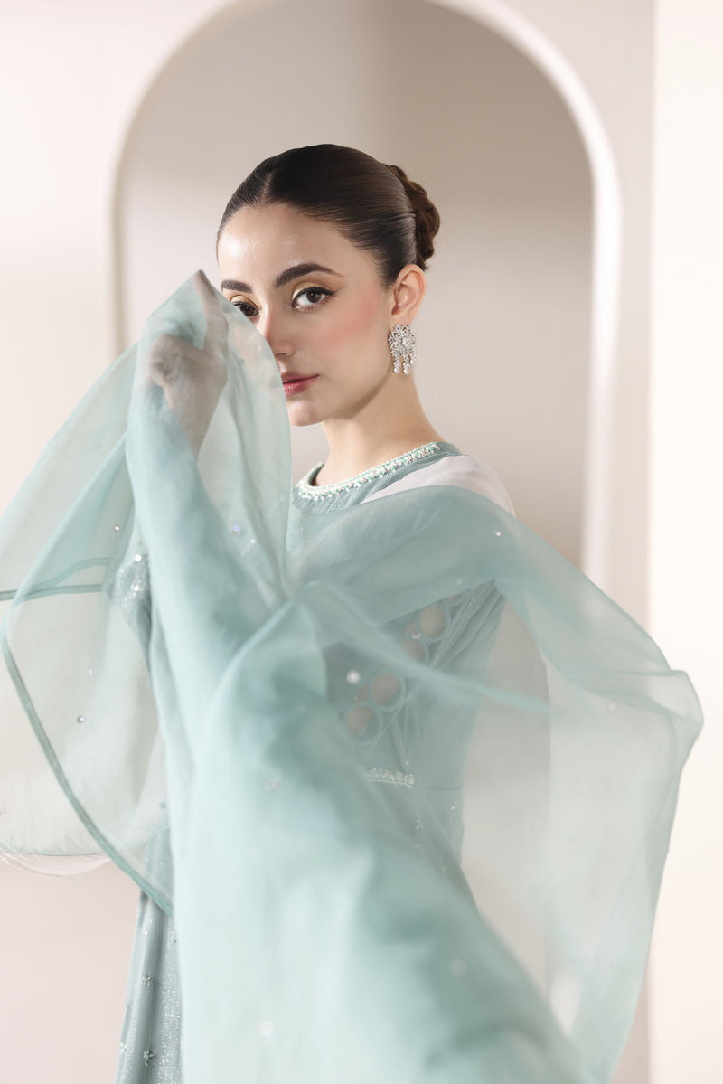 Starstruck by Ain – Sea Green Zari Chiffon 3pc Dress SBA4