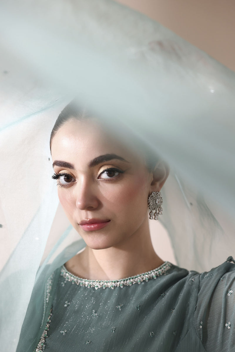 Starstruck by Ain – Sea Green Zari Chiffon 3pc Dress SBA4