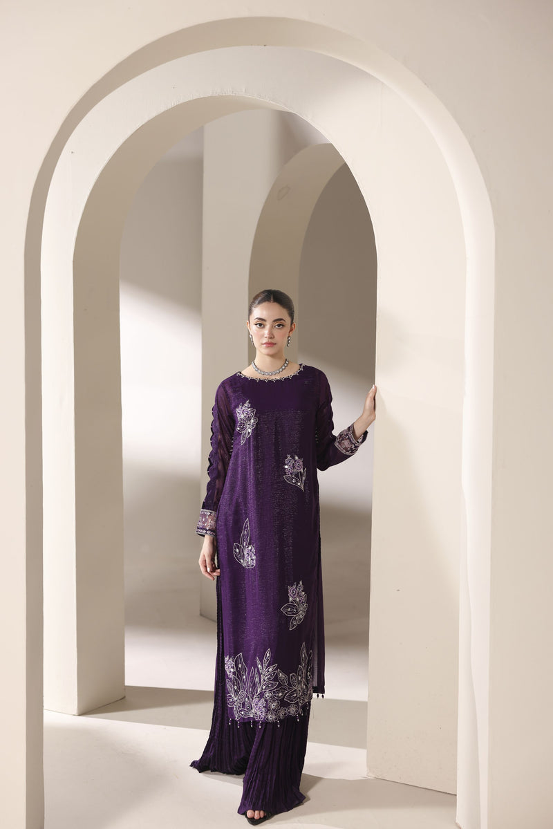 Starstruck by Ain – Plum Zari Chiffon 2pc Semi Formal Dress SBA3