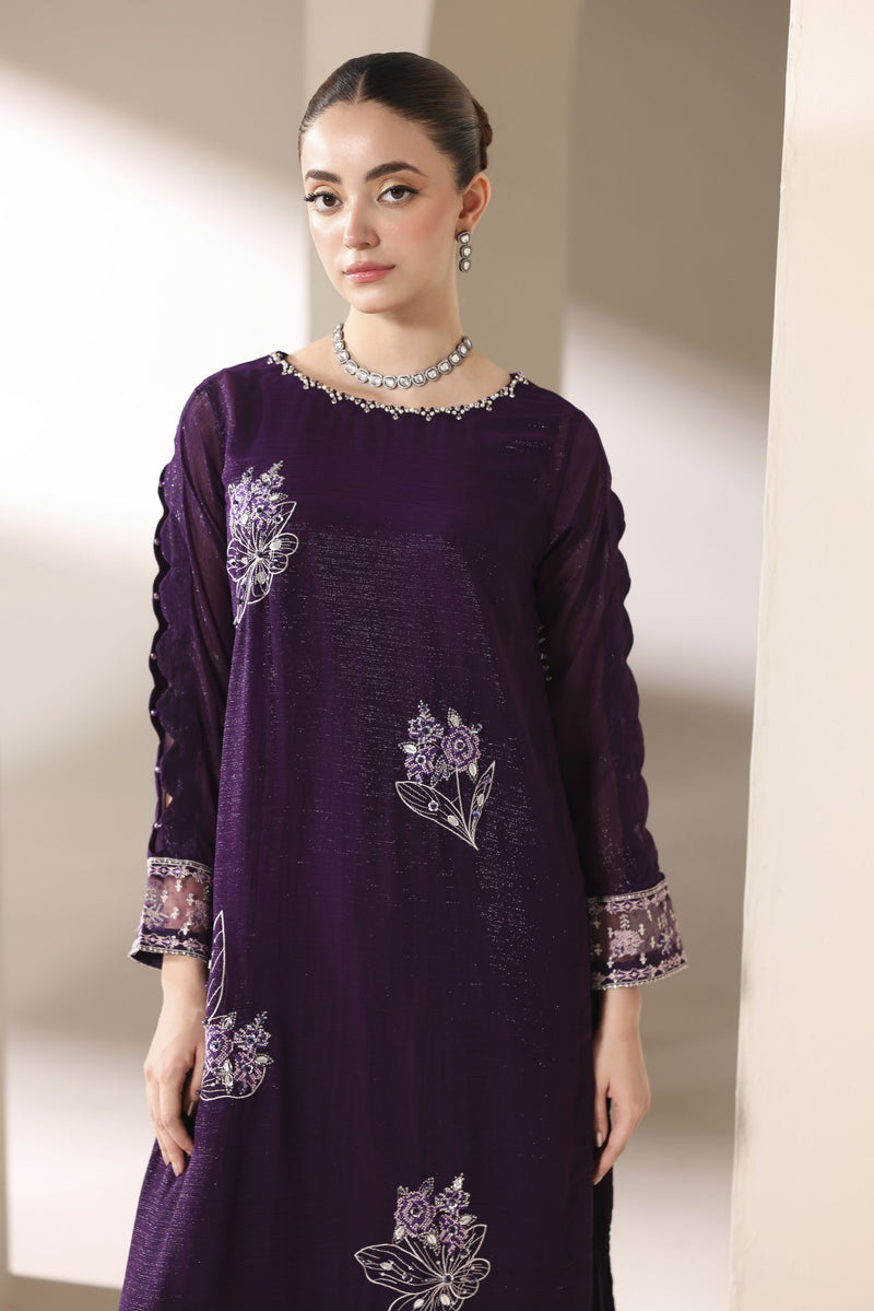 Starstruck by Ain – Plum Zari Chiffon 2pc Semi Formal Dress SBA3