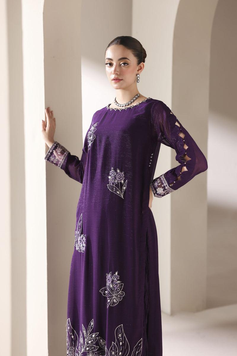 Starstruck by Ain – Plum Zari Chiffon 2pc Semi Formal Dress SBA3