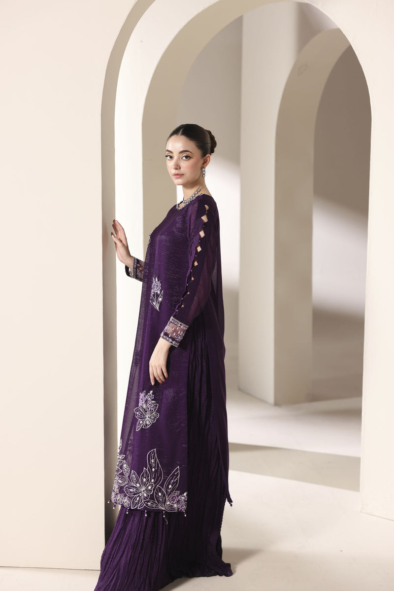 Starstruck by Ain – Plum Zari Chiffon 2pc Semi Formal Dress SBA3