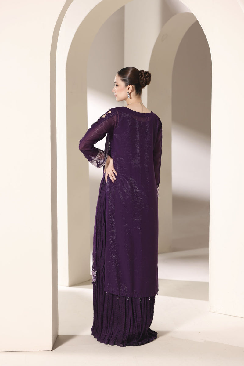 Starstruck by Ain – Plum Zari Chiffon 2pc Semi Formal Dress SBA3