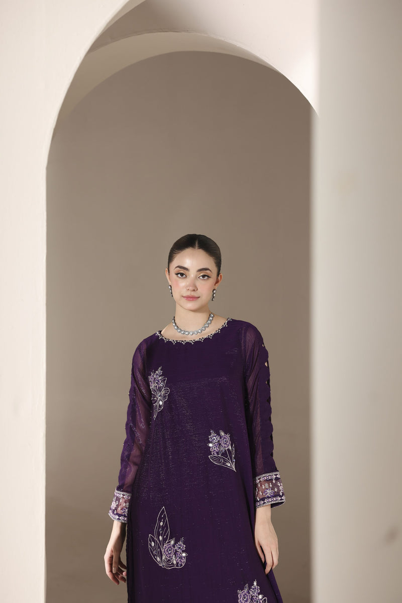 Starstruck by Ain – Plum Zari Chiffon 2pc Semi Formal Dress SBA3