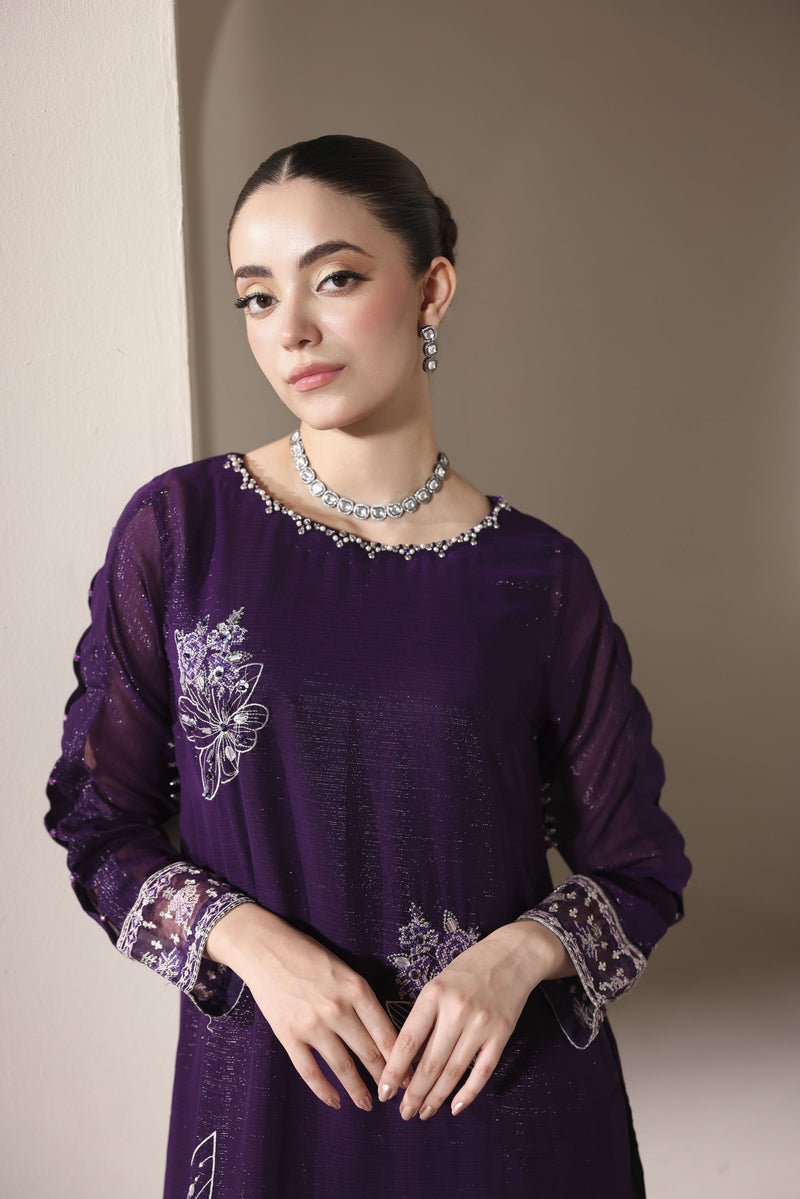 Starstruck by Ain – Plum Zari Chiffon 2pc Semi Formal Dress SBA3