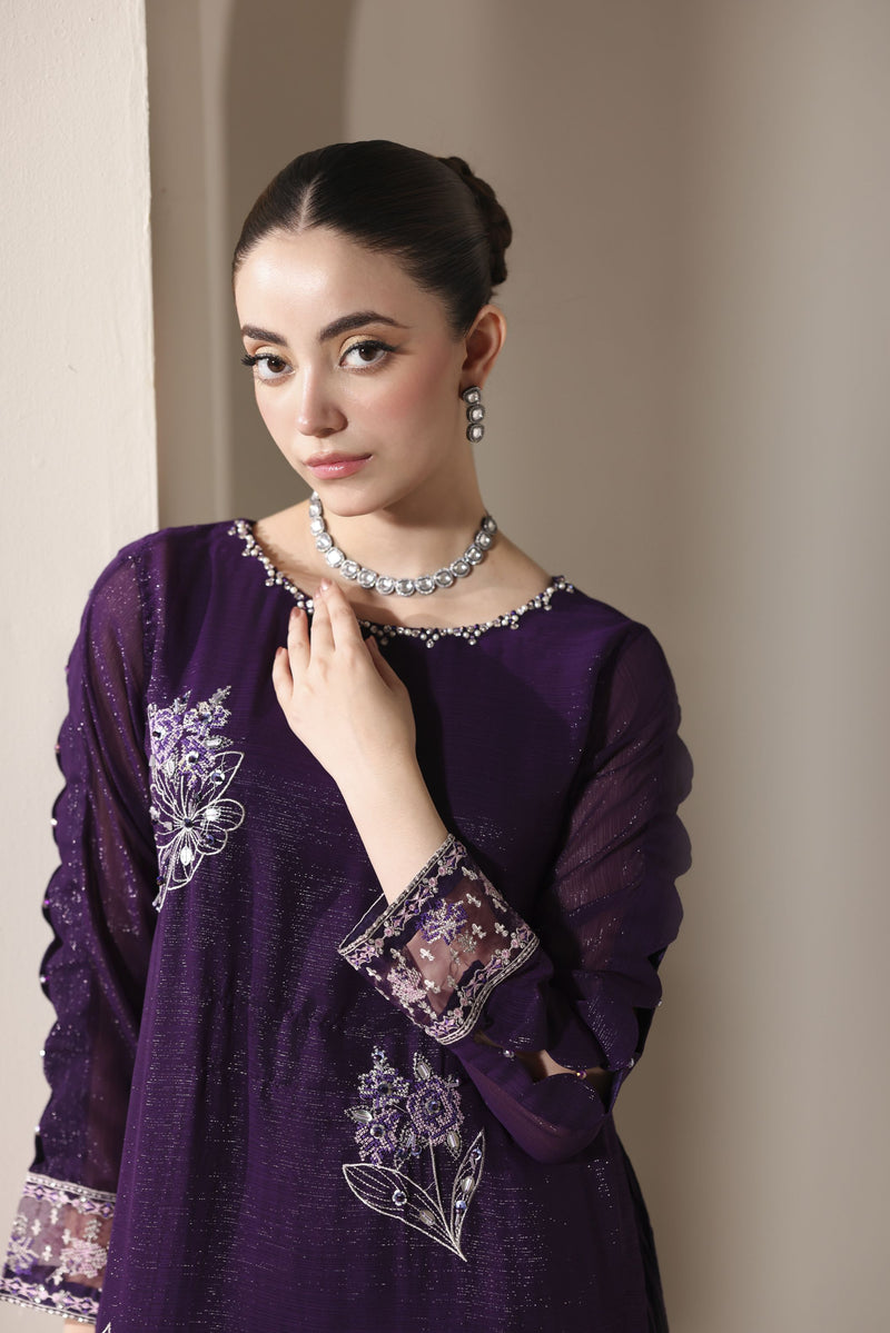 Starstruck by Ain – Plum Zari Chiffon 2pc Semi Formal Dress SBA3