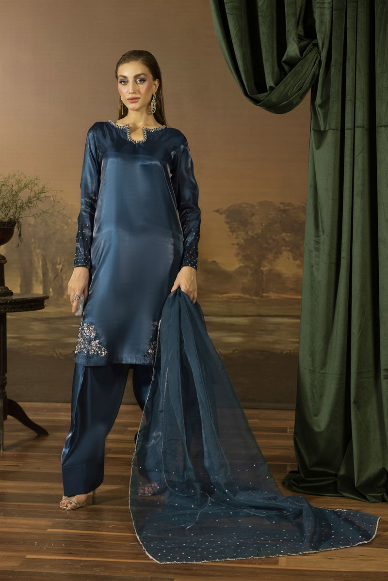 Midnight Blue Silk Farshi Shalwar Pakistani Dress - Farshi Bahaar by M The Zaibai Midnight Blue Silk Farshi Shalwar Pakistani Dress - Farshi Bahaar by M The Zaibai