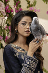 Navy Blue Embroidered Silk & Mirror Work Dress – Mehek by Mona MBM2