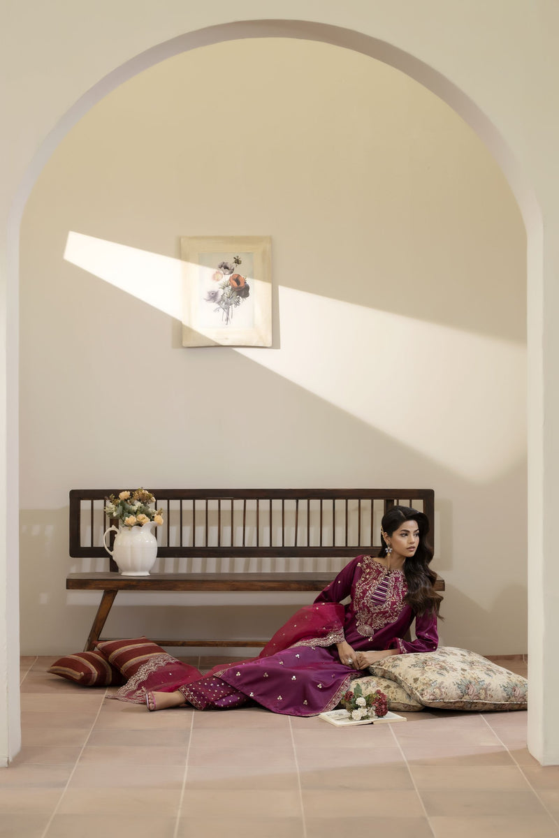 Magenta Embroidered Silk Dress with Sequins – Mehek by Mona MBM3