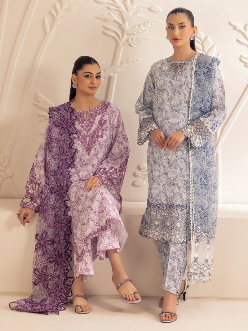 3pc Silk Lawn Printed & Embroidered Suit by Mohagni 01