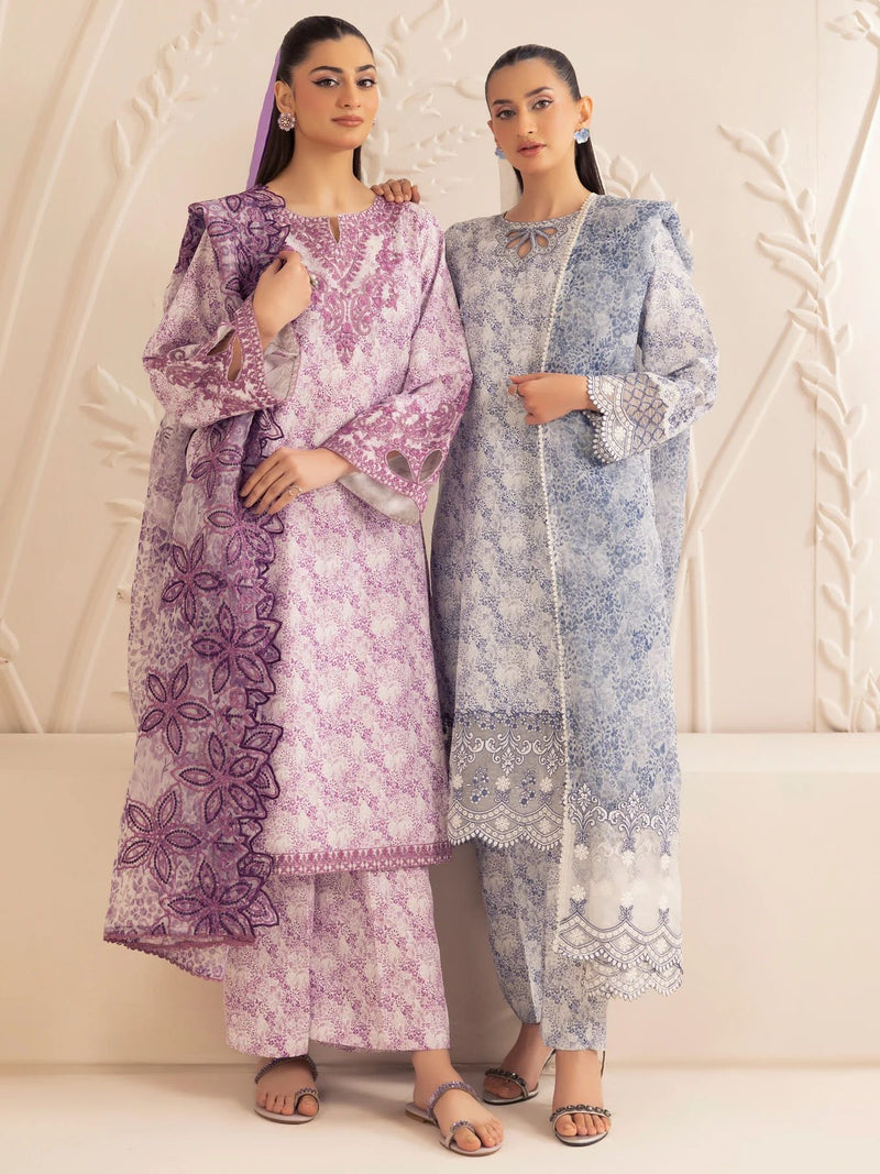 3pc Silk Lawn Printed & Embroidered Suit by Mohagni 01