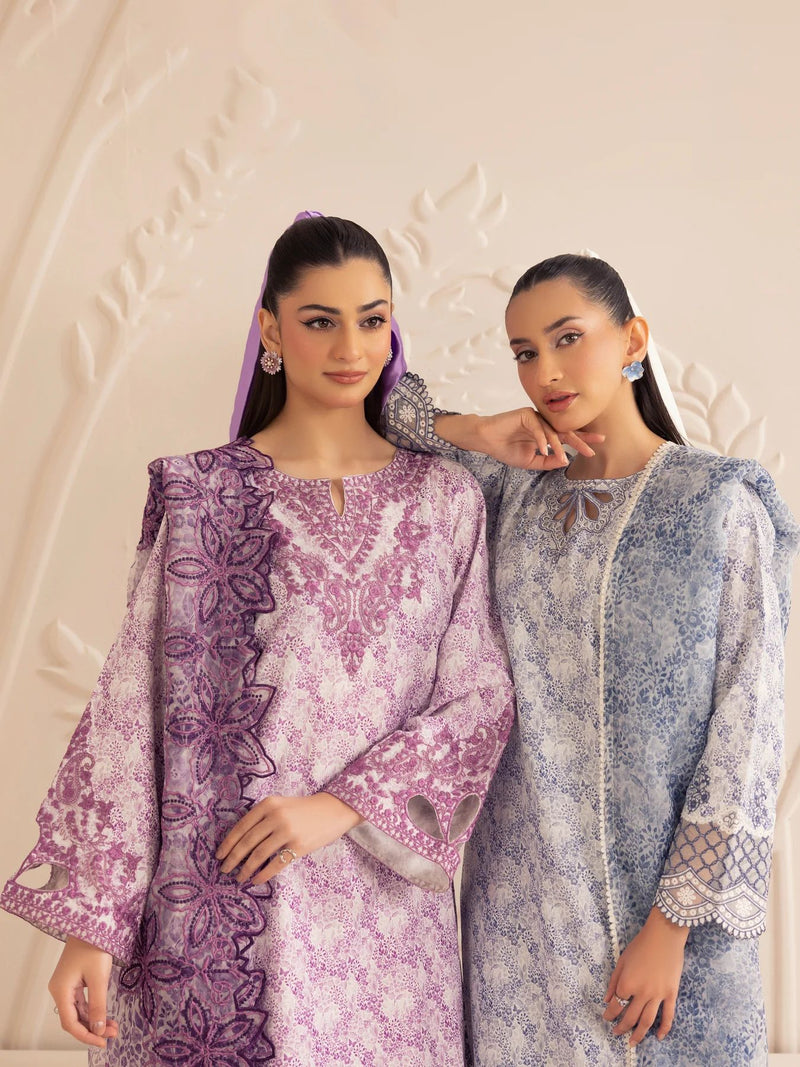 3pc Silk Lawn Printed & Embroidered Suit by Mohagni 01