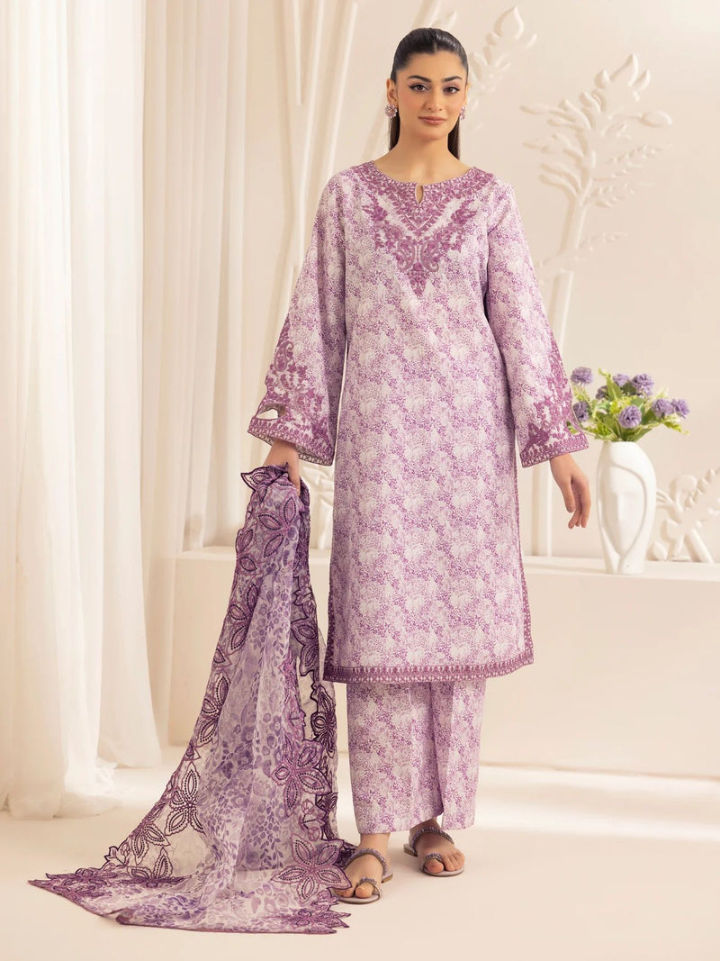 3pc Silk Lawn Printed & Embroidered Suit by Mohagni 01