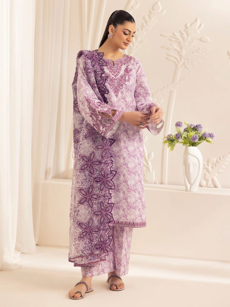 3pc Silk Lawn Printed & Embroidered Suit by Mohagni 01