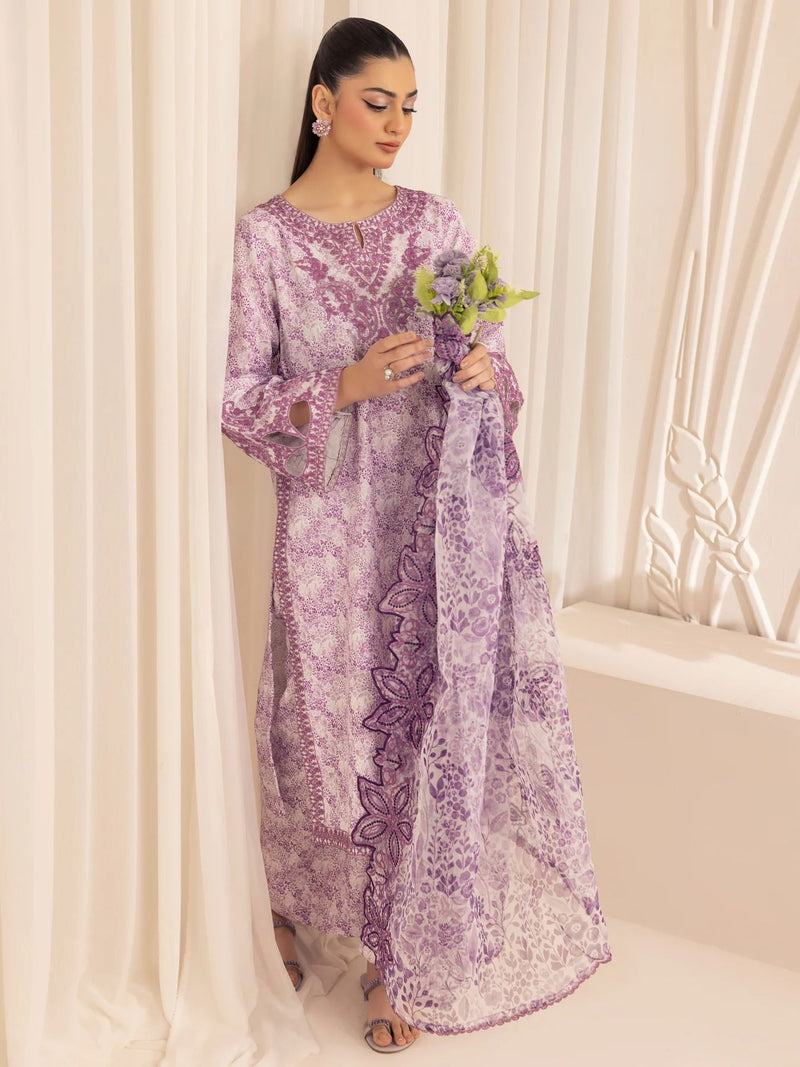 3pc Silk Lawn Printed & Embroidered Suit by Mohagni 01