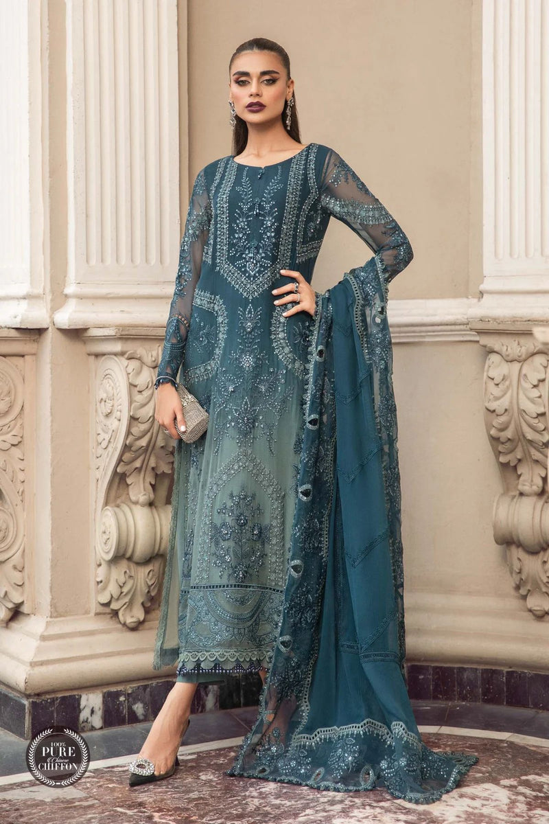 maria blue dress Maria B USA MPC-25-103 Royal Blue Chiffon Dress