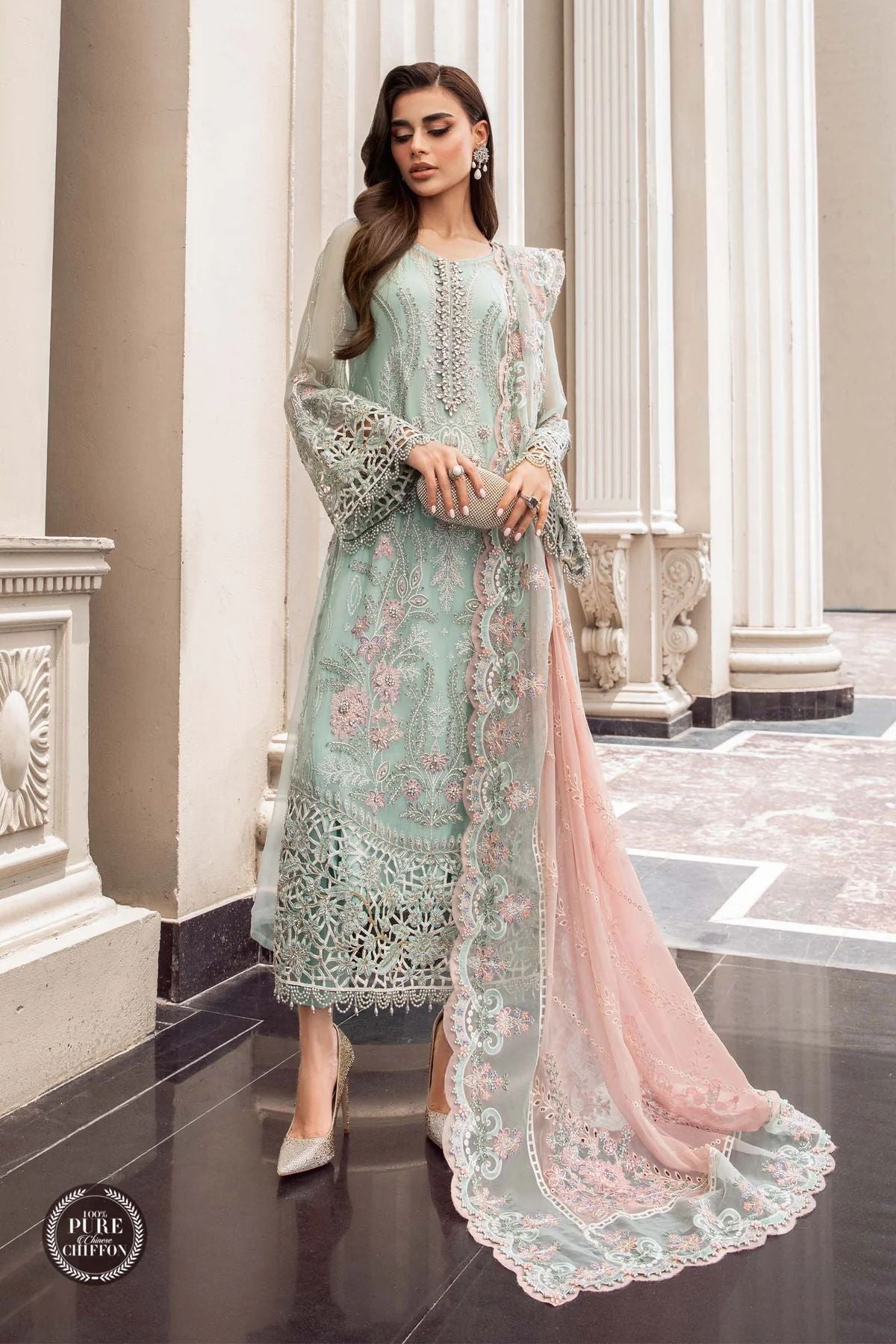 MARIA B READY TO WEAR CHIFFON MINT GREEN 104 The Zaibai MARIA B READY TO WEAR CHIFFON MINT GREEN 104 The Zaibai