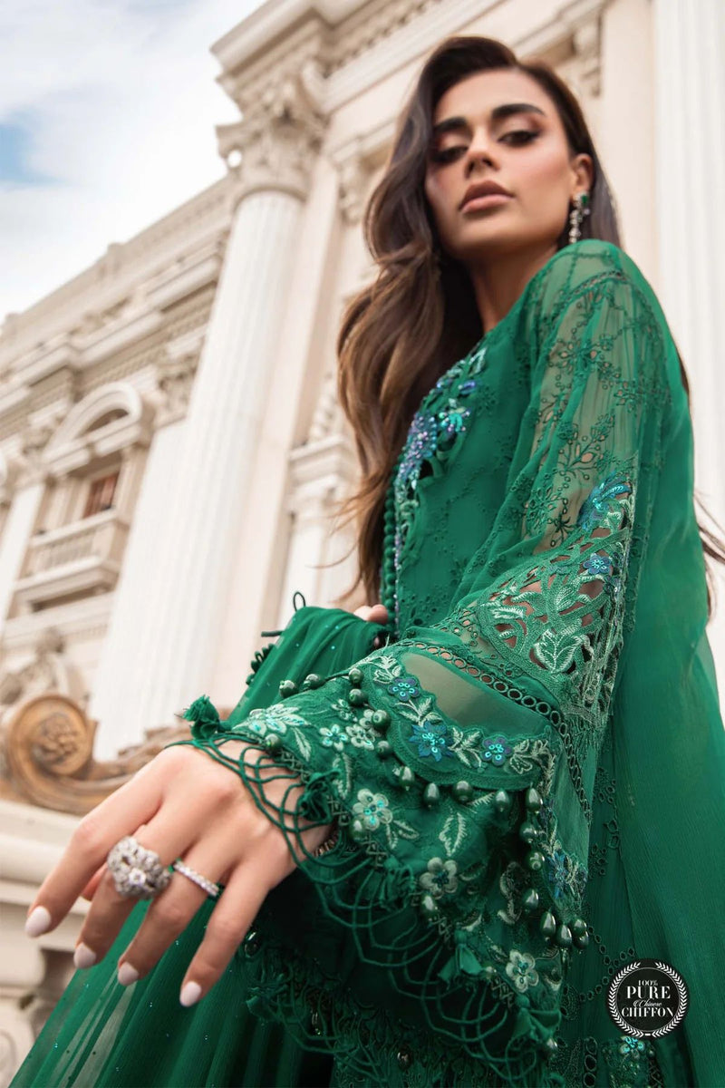 MARIA B READY TO WEAR CHIFFON EMERALD GREEN 108 The Zaibai MARIA B READY TO WEAR CHIFFON EMERALD GREEN 108 The Zaibai