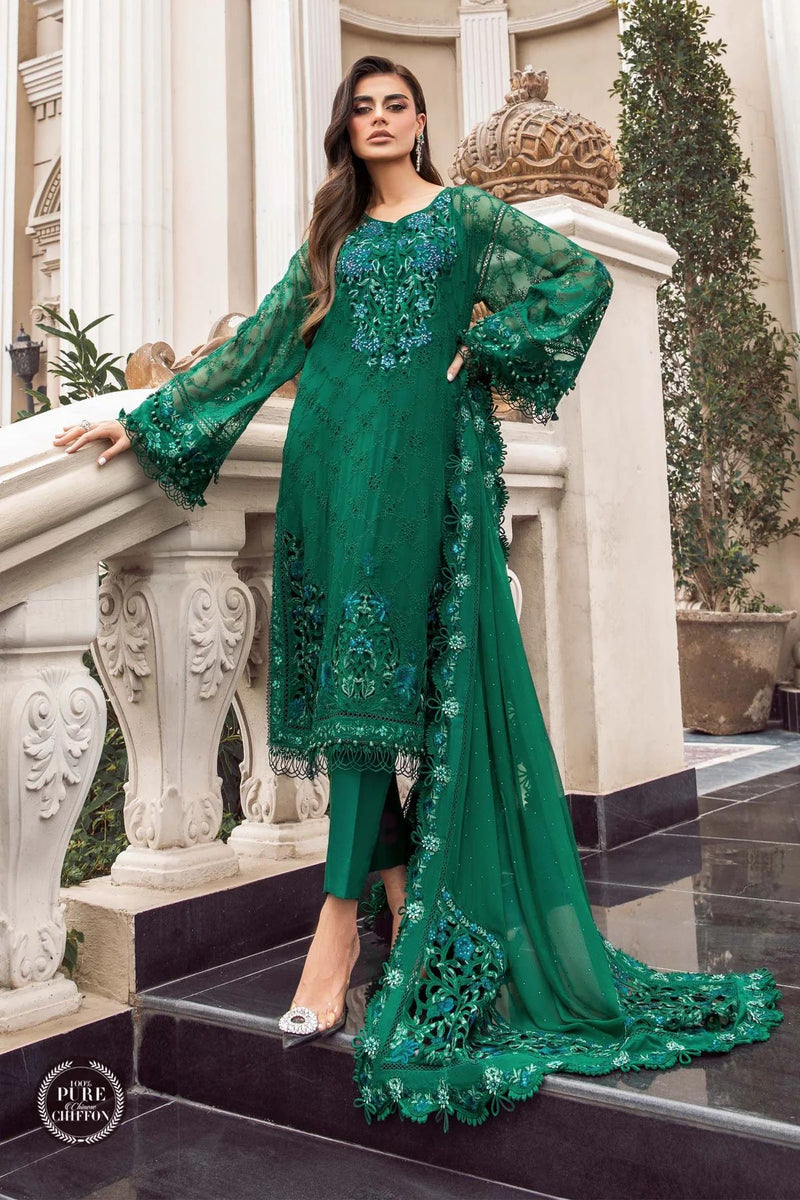 MARIA B READY TO WEAR CHIFFON EMERALD GREEN 108 The Zaibai MARIA B READY TO WEAR CHIFFON EMERALD GREEN 108 The Zaibai