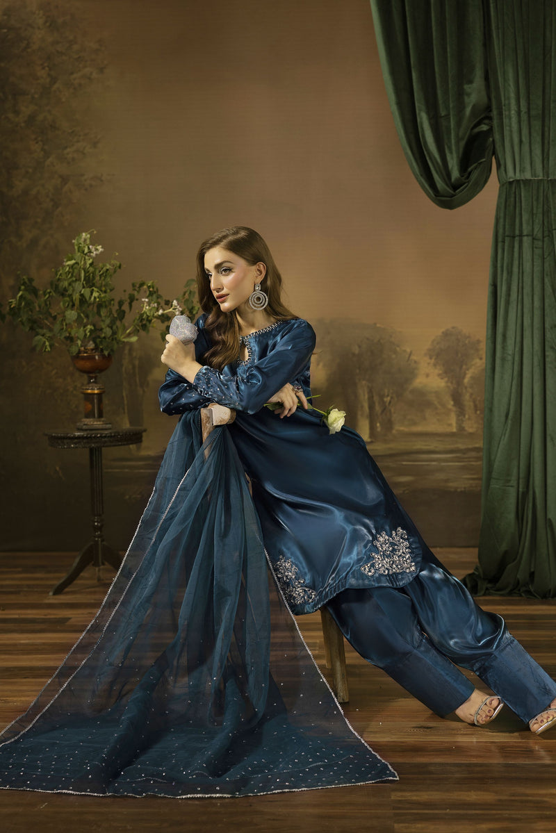Midnight Blue Silk Farshi Shalwar Pakistani Dress - Farshi Bahaar by M The Zaibai Midnight Blue Silk Farshi Shalwar Pakistani Dress - Farshi Bahaar by M The Zaibai