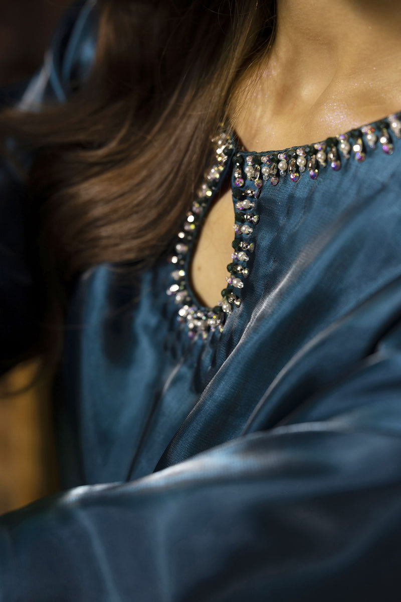 Midnight Blue Silk Farshi Shalwar Pakistani Dress - Farshi Bahaar by Mona FBM7