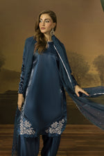 Midnight Blue Silk Farshi Shalwar Pakistani Dress - Farshi Bahaar by Mona FBM7