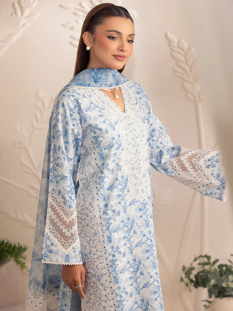 3pc Silk Lawn Printed & Embroidered Suit by Mohagni 02