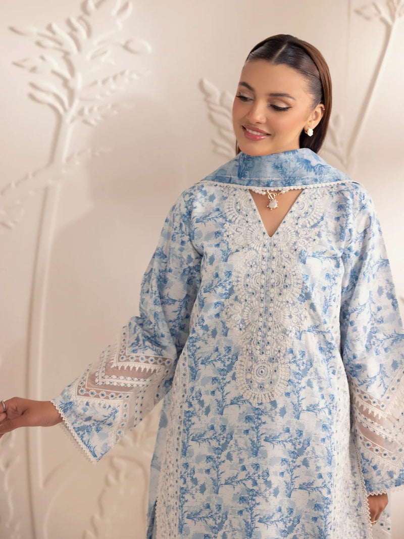 3pc Silk Lawn Printed & Embroidered Suit by Mohagni 02