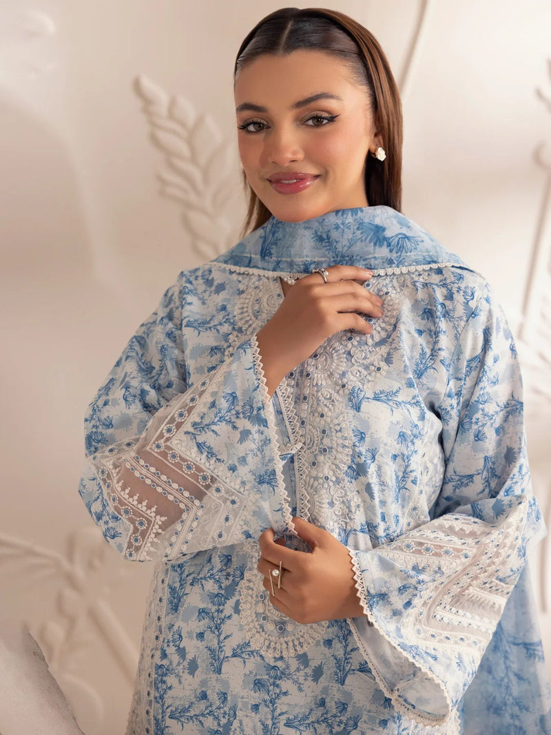 3pc Silk Lawn Printed & Embroidered Suit by Mohagni 02