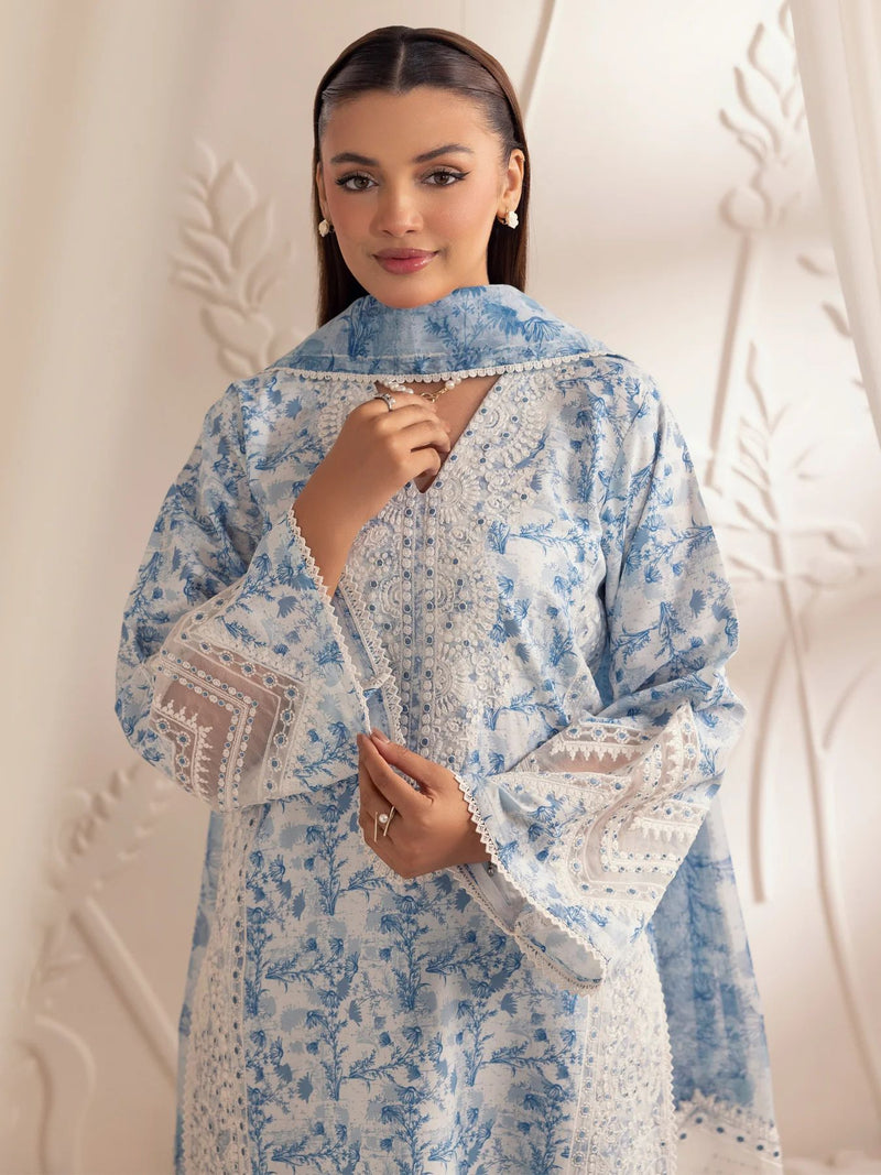 3pc Silk Lawn Printed & Embroidered Suit by Mohagni 02