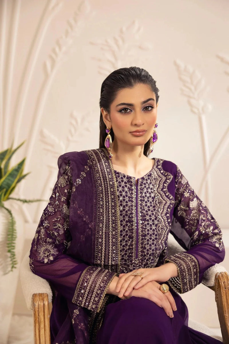 3PC EMBROIDERED CHIFFON LONG DRESS BY MOHAGNI 13