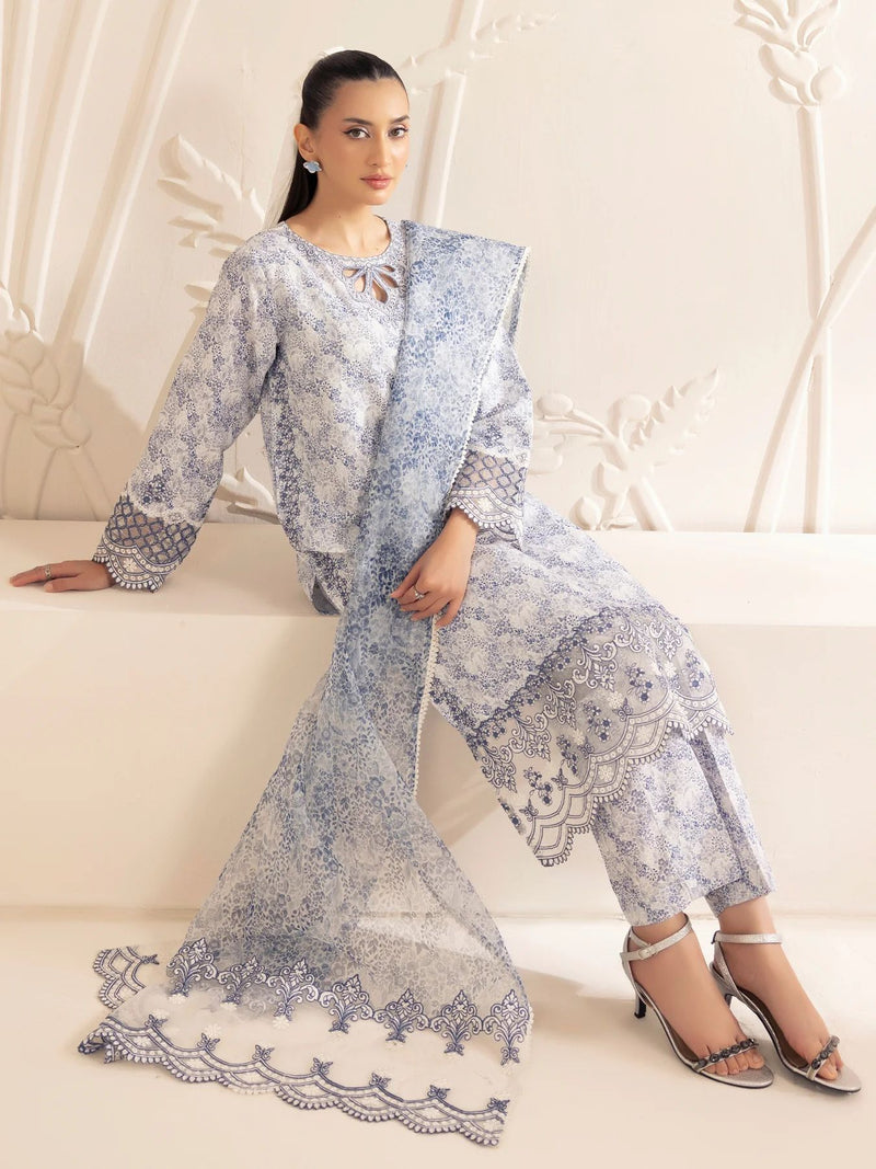 3pc Silk Lawn Printed & Embroidered Suit by Mohagni 03