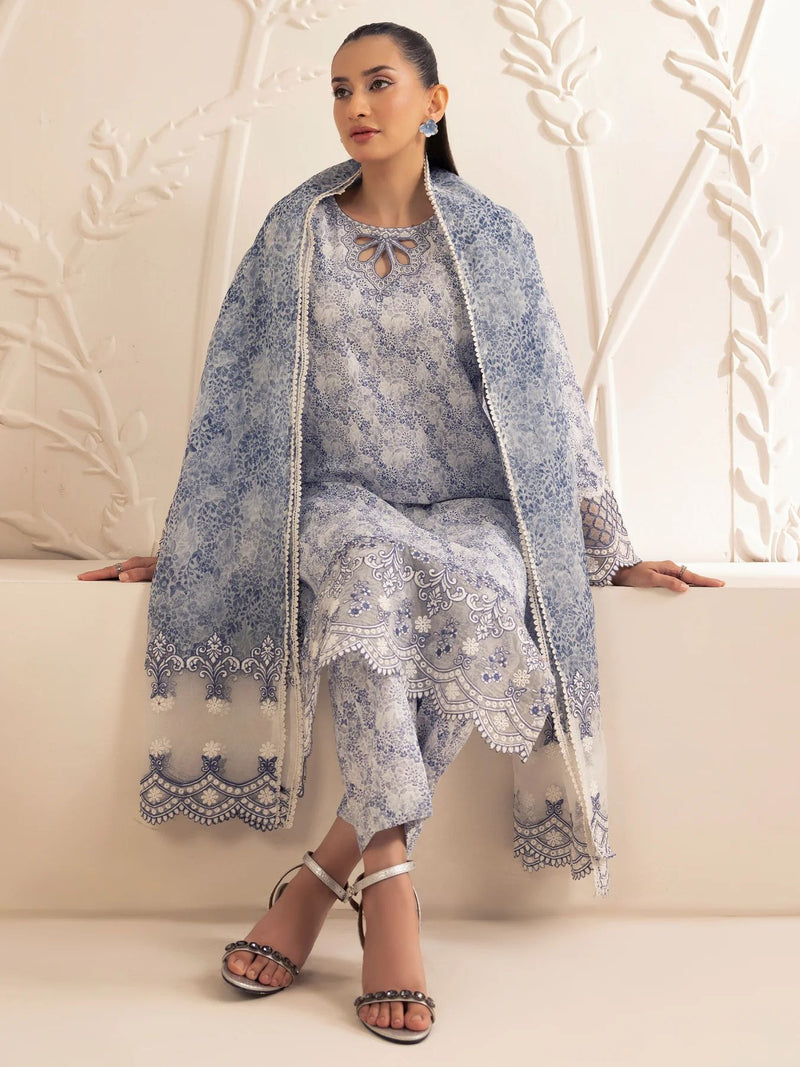 3pc Silk Lawn Printed & Embroidered Suit by Mohagni 03