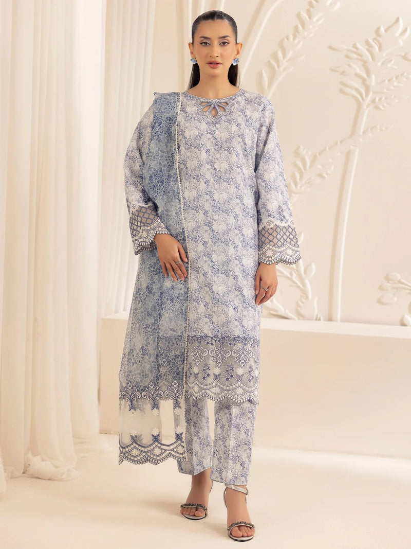3pc Silk Lawn Printed & Embroidered Suit by Mohagni 03