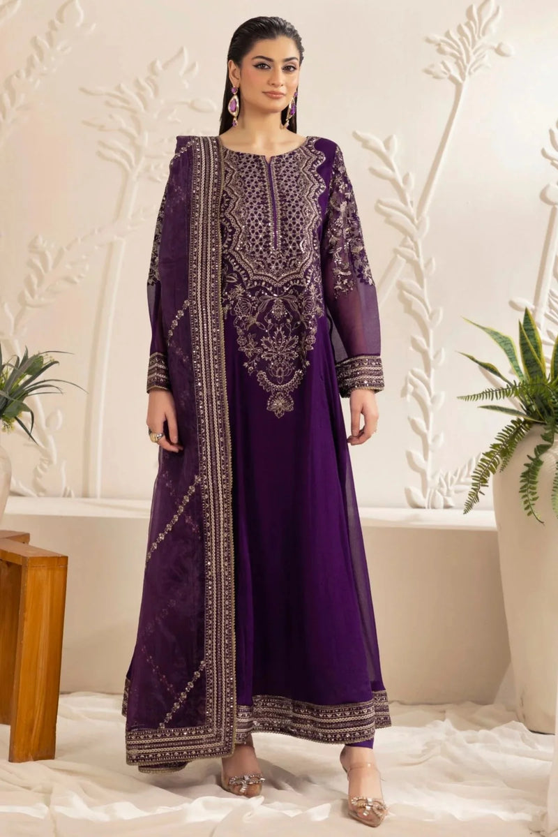 3PC EMBROIDERED CHIFFON LONG DRESS BY MOHAGNI 13