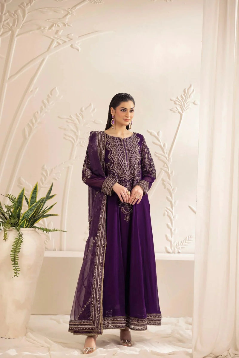 3PC EMBROIDERED CHIFFON LONG DRESS BY MOHAGNI 13