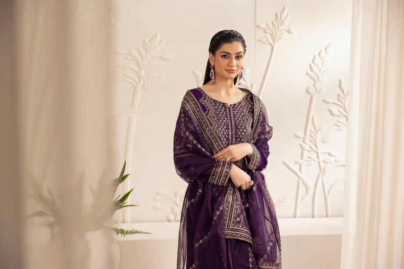 3PC EMBROIDERED CHIFFON LONG DRESS BY MOHAGNI 13