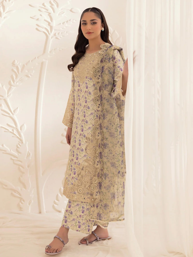 3pc Silk Lawn Printed & Embroidered Suit by Mohagni 06