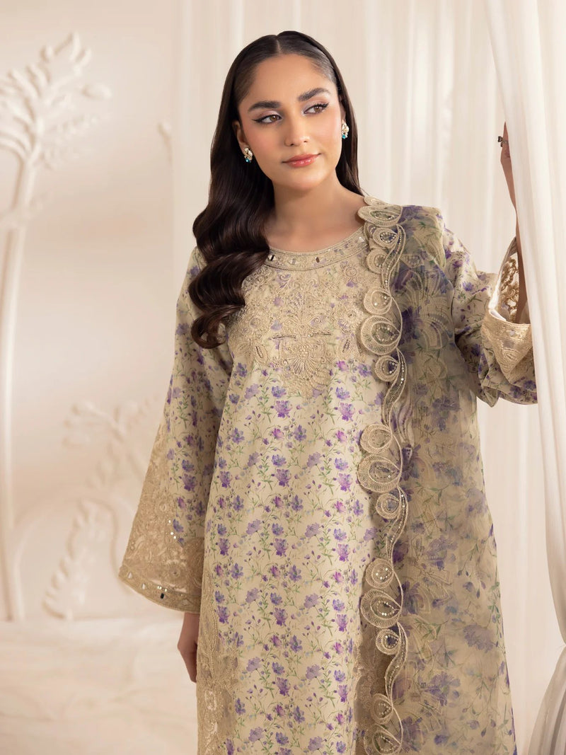 3pc Silk Lawn Printed & Embroidered Suit by Mohagni 06
