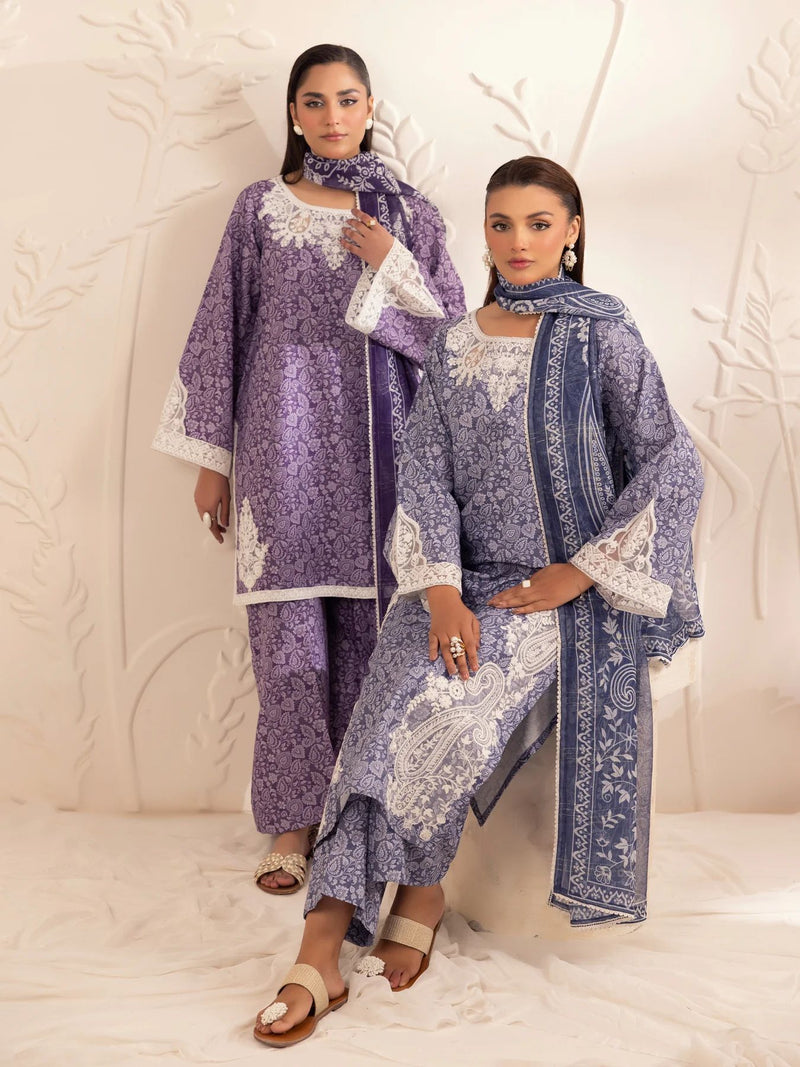 3pc Silk Lawn Printed & Embroidered Suit by Mohagni 08