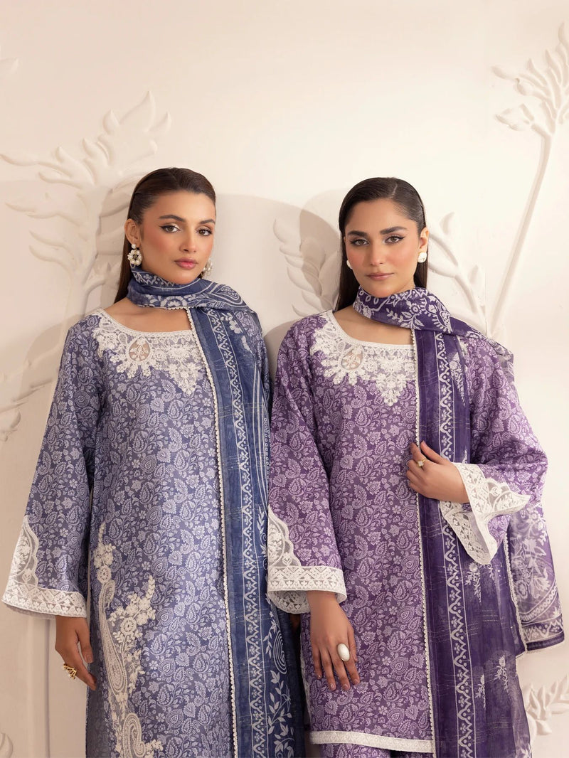 3pc Silk Lawn Printed & Embroidered Suit by Mohagni 08