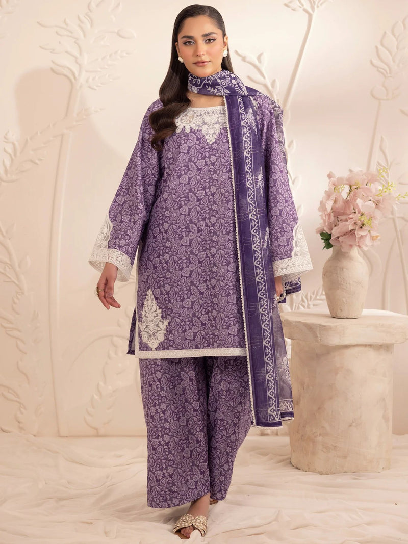 3pc Silk Lawn Printed & Embroidered Suit by Mohagni 07