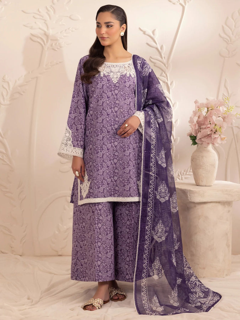 3pc Silk Lawn Printed & Embroidered Suit by Mohagni 07