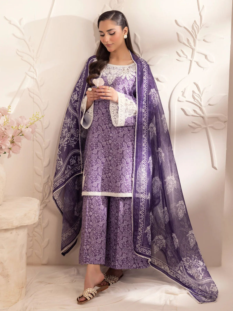 3pc Silk Lawn Printed & Embroidered Suit by Mohagni 07